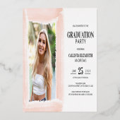 Real Gold Pink Aquarell Foto Abschluss Fossil Folieneinladung (Rückseite)