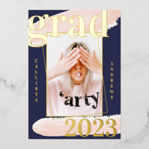 Real Gold Pink Blue Watercolor Foto Abschluss Folieneinladung