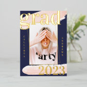 Real Gold Pink Blue Watercolor Foto Abschluss Folieneinladung (Stehend vorne)