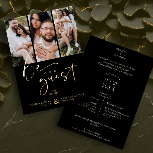 Real Golden Be our Guest Collage Wedding 3 Photos Folieneinladung