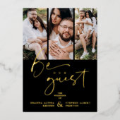 Real Golden Be our Guest Collage Wedding 3 Photos Folieneinladung (Vorderseite)