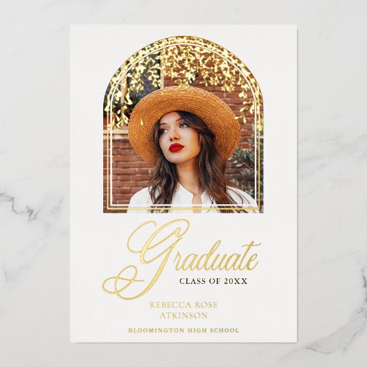 Real Golden Graduation Fancy Arch Effect Wisteria Folieneinladung (Vorderseite)