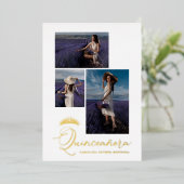 Real Golden Tiara Minimalistisch Quinceñera Spanis Folieneinladung (Stehend vorne)