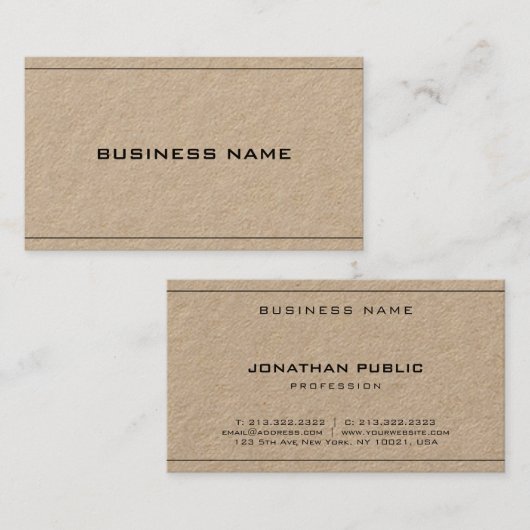 Real Kraft Paper Elegant Modernes Minimalistisches Visitenkarte (Vorne/Hinten)