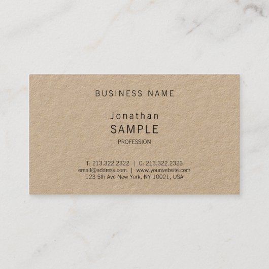 Real Kraft Paper Elegantes Skript Modernes, einzig Visitenkarte (Rückseite)