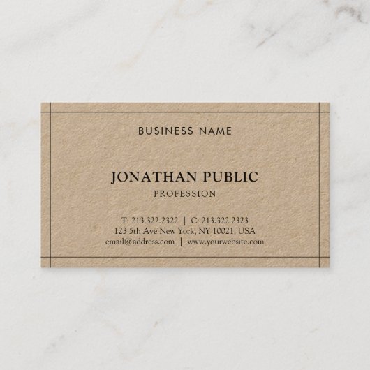 Real Kraft Paper Moderne elegante einfache Vorlage Visitenkarte (Vorderseite)