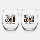 Real Men Cook Black Weinglas Ohne Stiel (Vorderseite)