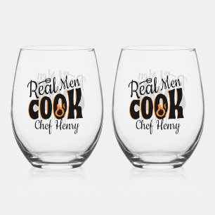 Real Men Cook Black Weinglas Ohne Stiel