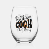 Real Men Cook Black Weinglas Ohne Stiel (Rückseite)