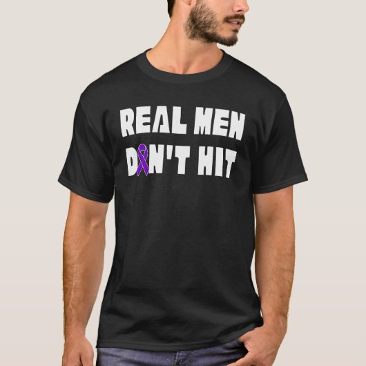Real Men Don't Hit Domestic Violence Awareness Rib T-Shirt (Vorderseite)