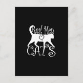 Real Men Liebe Cats Grafisches Design auf schwarze Postkarte (Vorderseite)