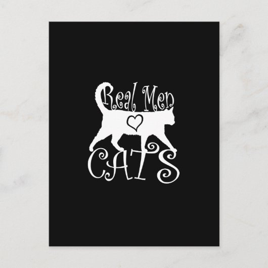 Real Men Liebe Cats Grafisches Design auf schwarze Postkarte (Vorderseite)