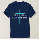 Real Men Liebe Jesus Bible Scripting Text Blue Cro T-Shirt (Design vorne)
