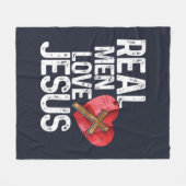 Real Men Liebe Jesus Herzkreuz Fleecedecke (Vorderseite (Horizontal))