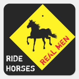 Real Men Ride Pferde & Black Horse Party / Rodeo Quadratischer Aufkleber