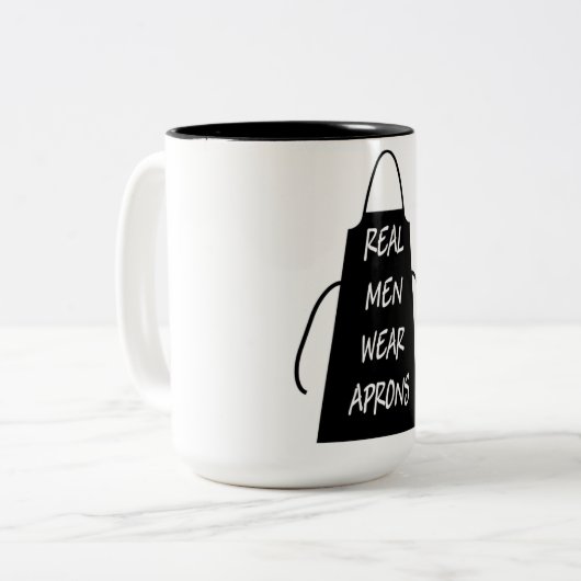 Real Men tragen Schürze (schwarz) Zweifarbige Tasse (Vorderseite Links)