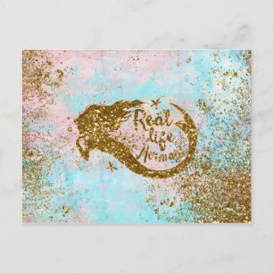 Real Mermaid Life - Glitzer Goldmedaille Postkarte