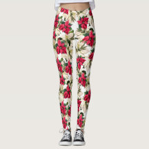 Real Poinsettia Print Leggings