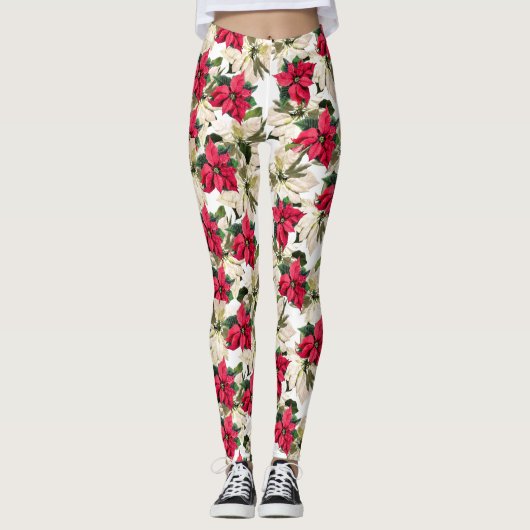 Real Poinsettia Print Leggings (Vorderseite)