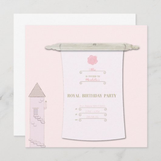 Real Princess Scroll Einladung Rosa (Vorne/Hinten)
