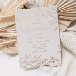 Real Rose Gold Blume Elegantes Quinceanera Party Folieneinladung