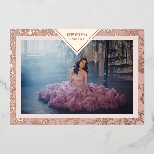 Real Rose Gold Extravagant Textur Spanisch Mis XV Folieneinladung (Vorderseite)