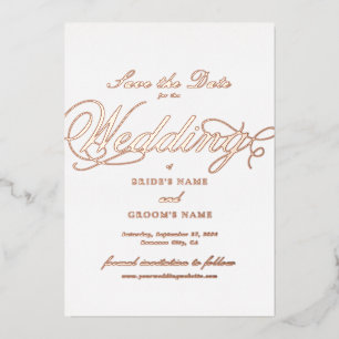 Real Rose Gold Foil Hochzeitsweiß Save the Date Folieneinladung