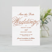 Real Rose Gold Foil Hochzeitsweiß Save the Date Folieneinladung (Stehend vorne)