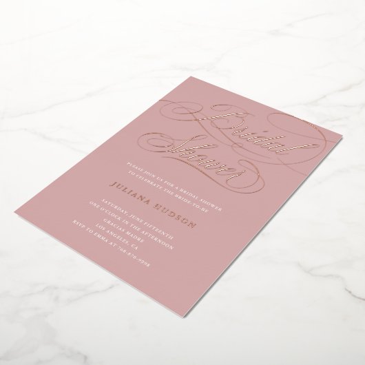 Real Rose Gold Foil Script Brautparty laden Folieneinladung (Gedreht)