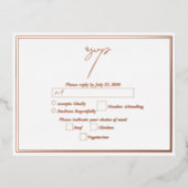 Real Rose Gold Foil White Wedding RSVP Folie Einladungspostkarte (Vorderseite)