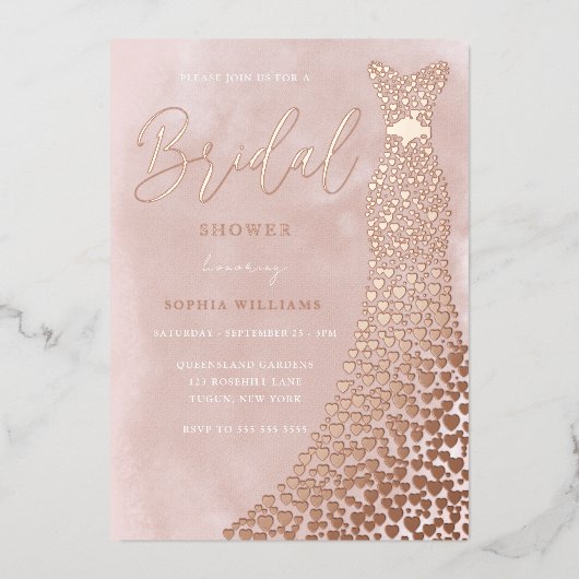 Real Rose Gold Gogosh Blush Wasserfarbe Brautparty Folieneinladung (Vorderseite)