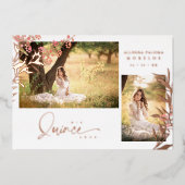 Real Rose Gold Quinceañera Trendy Zweig Spanish Folieneinladung (Vorderseite)