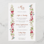 Real Rose Gold Red and Pink Floral Garland Initial Folieneinladung (Vorderseite)