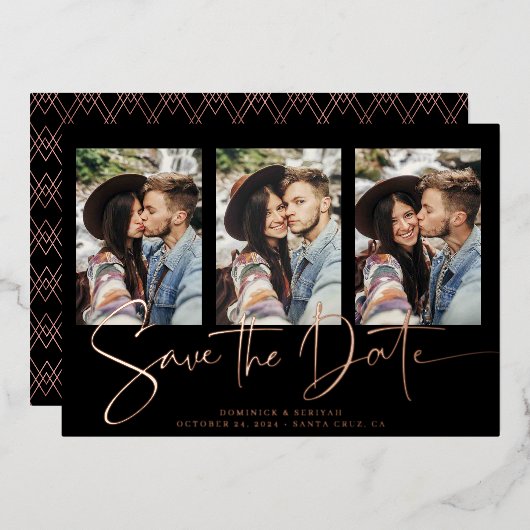 Real Rose Gold Save the Date handschriftlich Folieneinladung (Vorderseite/Rückseite)