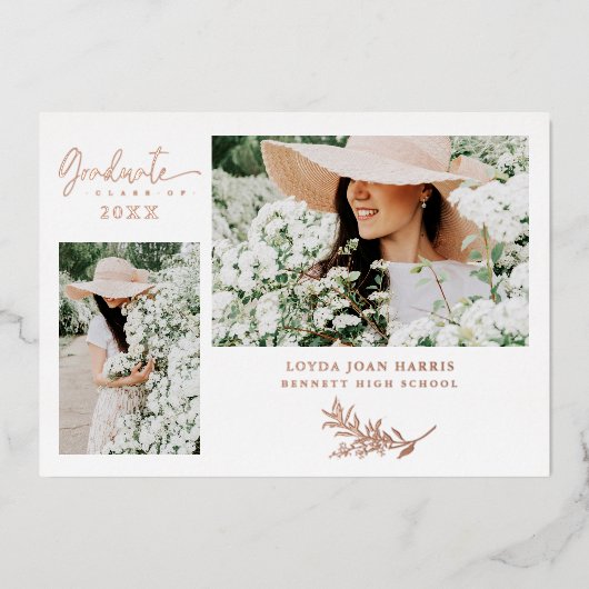 Real Rose Gold Trendy Branchen Abschluss 2 Fotos Folieneinladung (Vorderseite)