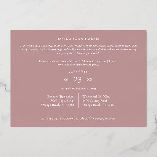 Real Rose Gold Trendy Branchen Abschluss 2 Fotos Folieneinladung (Rückseite)