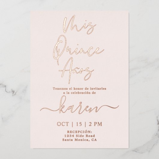 Real Rose Goldene Foil Piazza della Riforma Folieneinladung (Vorderseite)