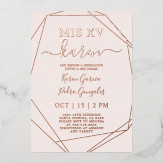 Real Rose Goldene Foil Quinceñera Einladung