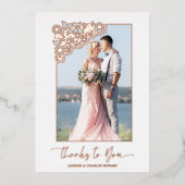 Real Rosen Gold Blumenrahmen 2 Fotos dank Zitat Folieneinladung (Vorderseite)