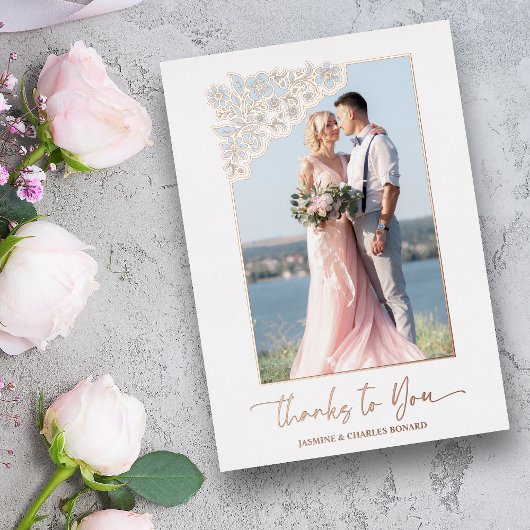 Real Rosen Gold Blumenrahmen 2 Fotos dank Zitat Folieneinladung