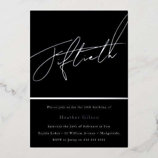 Real Silver Foil 50. Geburtstagsparty Folieneinladung (Vorderseite)