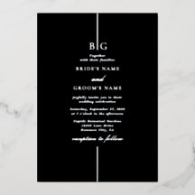 Real Silver Foil Black Elegant Monogram Wedding