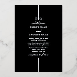 Real Silver Foil Black Elegant Monogram Wedding Folieneinladung