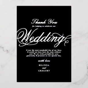 Real Silver Foil Black Wedding Vielen Dank Folieneinladung