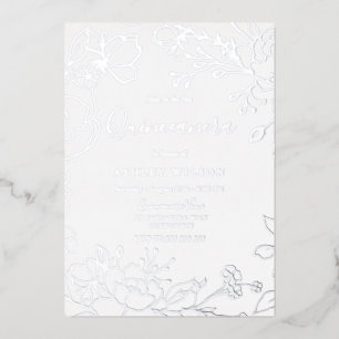 Real Silver Foil Blume Elegantes Quinceanera Party Folieneinladung