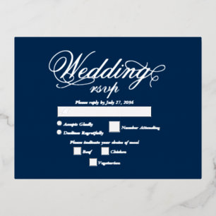 Real Silver Foil Elegane Luxury Blue Wedding RSVP Folie Einladungspostkarte