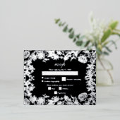 Real Silver Foil Floral Black Wedding RSVP Folie Einladungspostkarte (Stehend vorne)
