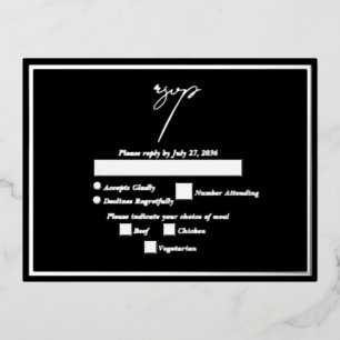 Real Silver Foil Metallic Wedding RSVP Black Folie Einladungspostkarte