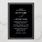 Real Silver Foil Moderne Schwarz & Silber Hochzeit Folieneinladung (Vorderseite)