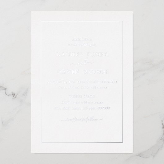 REAL SILVER FOIL Moderne Schwarze Hochzeit Folieneinladung (Vorderseite)